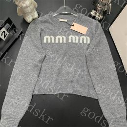 Sweaters Women's Grey Cropped Knit Sweater with Letter Logo Comfy Cotton Blend TShirt Style Top for Casual Wear