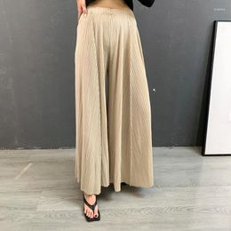 Women's Pants Pleated Wide Leg For Women Autumn 2024 Solid Colour Elastic Waist High Quality Loose Casual Trousers Female