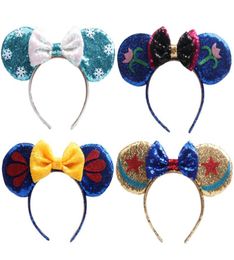 2019 Christmas cosplay headdress hoop Princess Glitter Mouse Ears Headband Big Sequin Bow Hair Band For Girls Women Hair Accessori8229826