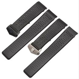 22mm TOP Rubber Watchband Super-thin Silicone Silver Stainless Steel Fold Deployment Buckle Watch BANDS Strap Free Shipping 256b