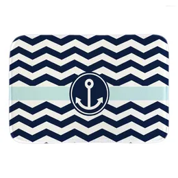 Carpets Navy Blue White Zigzag With Anchor Decor Home Doormats Soft Lightness Indoor Outdoor Door Mats Short Plush Fabric Bathroom