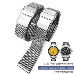 High Quality Stainless Steel 22mm 24mm Watch Band Fit for Breitling Superocean Heritage Solid Metal Bracelets Mesh Woven Strap Free Too 208x