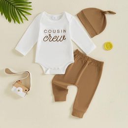Clothing Sets 2024-05-07 Lioraitiin Baby Boys Clothes Set Long Sleeve Crew Neck Embroidery Letters Romper With Sweatpants And Hat Fall