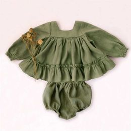 Clothing Sets Princess Baby Girls Clothes Summer Spring Linen Cotton Blouse + Bottom Shorts 0-2 Y Girl Outfits H240530 11WF