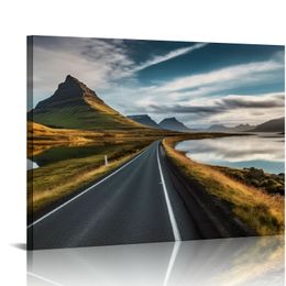 Mountain Road Pictures Wall Decor Iceland Canvas Wall Art Landscape Poster Prints For Living Room Bedroom Office With Framed.