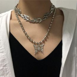 2020 Kpop Personality Harajuku Butterfly Stainless Steel Ball Chain For Egirl Woman Men Street Necklace BFF Jewellery Accessories 295E