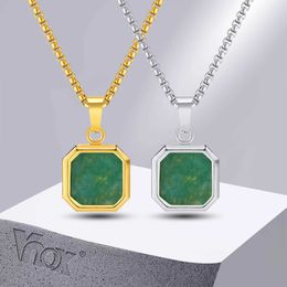Pendant Necklaces Vnox Square Natural Stone Necklace for Men Women Stainless Steel Geometric Pendant Collar with Box Chain Gifts Jewellery Y240530W02O