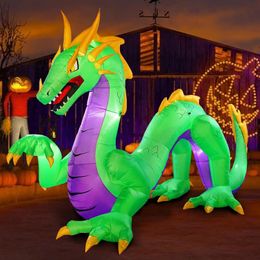 14Ft Long Huge Halloween Inflatable Green Dragon Inflatables Toys with LED Lights for Yard Lawn Halloween Outdoor Decoration 240529