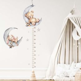 Sleeping Teddy Bear Moon Height Measure Stickers for Kids Rooms Baby Room Bedroom Decoration Nursery Wallpaper Wall Decals L2405