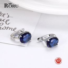 925 Sterling Silver Earrings Gemstone Sapphire Clip Earrings Womens Fashion Jewelry Blue White Lab Diamond Wedding Earrings 240530