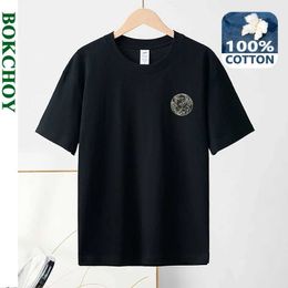 Men's T-Shirts 2024 Summer New Pure Cotton Retro Printed Mens T-shirt Short sleeved Casual Solid Colour Thin Mens Top BOK0119 J240530