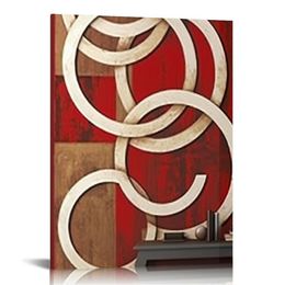 Abstract Geometry Canvas Wall Art Red Circle Painting Prints Burgundy and Brown Pictures Artwork for Home Bedroom Office Decoration