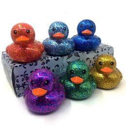 6PCS/SET Squeeze-sounding Dabbling 80MM Rubber Ducks Baby Shower Water Bathing Floating Toys Vinyl Glitter Duck With BB Sounds L2405