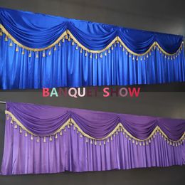100% Poly Ice Silk Swag Drapery With Gold Tassle For Table Cloth Skirt Banquet Wedding Backdrop Decoration