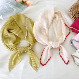 Scarves 60cm Square Scarf Satin Neckerchief Silk Pleated Crinkled Hair Small Bandana Decorative Headscarf