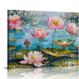 Lotus Blume Leinwand Wandkunst blühen Wasserlilie Bild Drucke Zen Meditation Aquarell Kunstwerk für Badezimmer Yoga Spa Room