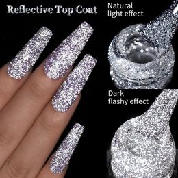LILYCUTE Reflective Glitter Top Coat Gel Nail Polish Silver Colourful Sparkling Auroras Laser Semi permanent Art Varnish 240528