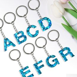 Charms Blue Sequins Alphabet Initial Letter Keychain Cute Resin Key Chain Ring Bag Backpack Charm Car Holder Accessories Women Girls G Dh2C0