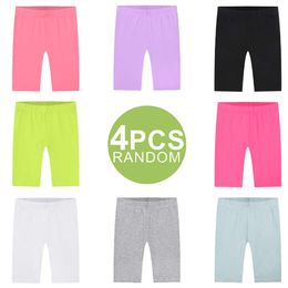 4pcs Comfy 95% Cotton Solid Short Leggings Set Slim Shorts For Girls Summer (random Color) | L2405