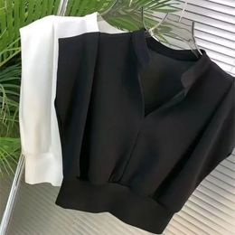Waist Sleeveless V-neck Shirts Aesthetic Korean Niche Short Sleeved T-shirt White Crop Tops Vest Tanks Ropa Mujer Blouse 240530
