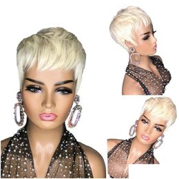 Human Hair Capless Wigs Ombre Highlight Rose Purple Colour Remy Pixie Short Cut Bob Brazilian Straight No Lace Front Wig Drop Delivery Dhs3R