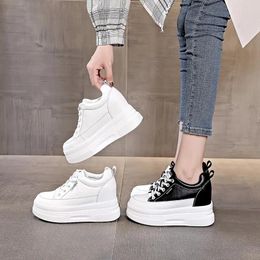 Casual Shoes 10cm Genuine Leather Women Summer Combat Sneaker Ankle 2024 Platform Pumps Spring Autumn White Black Boot Booties