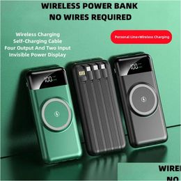 Cell Phone Power Banks Three-In-One Wireless Charging Bank Built-In Four-Wire 30000Mah Large Capacity External Battery Drop Delivery P Otjfw