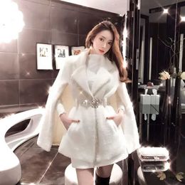 Women's Fur Faux Fur Capes Ponchos White Mink Cashmere Cloak Elegant Pocket Coats Cape Shawl 2024 Autumn Winter Beaded Jacket Women Top Clothes z240530 z240530