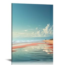 Blue Beach Sun Ocean Landscape Canvas Prints Modern Stretched and Framed Seascape 1 Panel Prints Stunning Wall Art for Living Room and Bedroom Decor