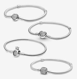 925 Sterling Silver Charm Bracelets For Women Fit Beads Fine Jewellery Brilliant Crown Hearts Styles Basic Chain Bracelet Lady Gift With Original Box6751247