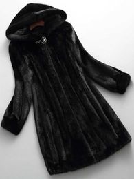 Women's Fur Faux Fur Lautaro Winter Luxury Long Black Faux Mink Fur Coat Women with Hood Long Sleeve Elegant Thick Warm Fluffy Furry Jacket 6xl 7xl z240530