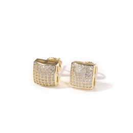 Mens Hip Hop Stud Earrings Jewelry Fashion Gold Square Simulated Diamond 925 Silver Earrings 8mm 224O