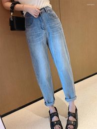 Women's Jeans High Waisted Fashion Women Clothing Blue Solid Colour Straight Leg Denim Pants Trousers Jean Pockets Tall 2024 R80