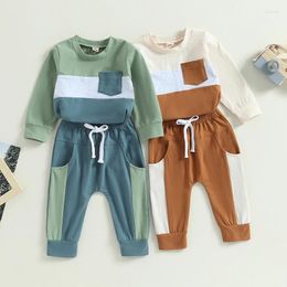 Clothing Sets Stripe Long Sleeve Boys Girls Clothes Set Contrast Colour Sweatshirt Tops Elastic Pants 2PCS SUIT For Baby Autumn Outfits