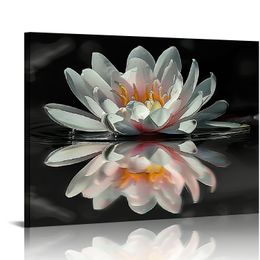 Black and White Flower Wall Art Lotus Flower Canvas Print Zen Pictures Wall Decor Meditation Spirit Bathroom Yoga Room Decor Frame (Lotus - 1)