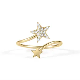 Cluster Rings GEM'S BALLET 14K Gold Moissanite Star Ring Open Dual 925 Sterling Silver Dainty Shooting Gift For Her