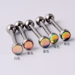 1Pc G23 Titanium Internally Threaded Ball Tongue Barbell Stud Piercing Ring Punk CZ Gem Flash Film Tongue Ring Body Jewellery