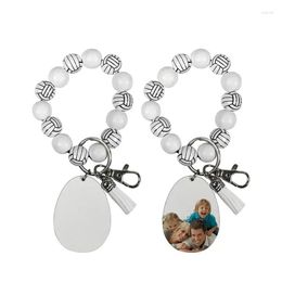 Keychains & Lanyards Fashion Handmade Colourf Sublimation Print Bracelets Polymer Clay Beads Bracelet With Blank Metal Keyring For Dr Dhegn