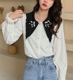 Women039s Polos 2022 Spring And Autumn Retro Baby Face Design Niche Singlebreasted Cardigan Longsleeved Shirt1649000