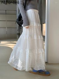 Skirts Matakawa White Lace For Women Solid Spring Summer Sweet A-line Faldas Mujer High Waist Elegant Chic Simple Long Skirt