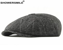 sboy Hats Sboy SHOWER Tweed Cap Men Wool Herringbone Flat Winter Grey Striped Male British Style Gatsby Hat Adjustable5620276