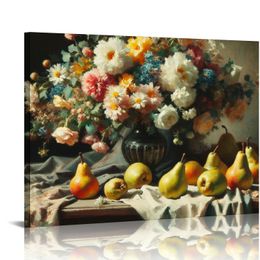 Martwa natura z kwiatami owoców | w ramce | Reprodukcja malowania dzieł sztuki | Oprawiony plakat dekoratu ściennego