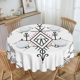 Table Cloth Round Fitted Amazigh Kabyle Pattern Oilproof Tablecloth 60 Inch Cover For Kitchen Dinning