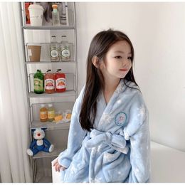 Princess Soft Spring Autumn Children's Cotton Long Sleeve Bathrobe Girl Boys Hooded Cartoon Towel Robe Homewear Casual L2405