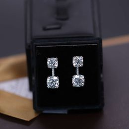 Fashion Earbob Jewellery Real Gold Setting With D Colour Cushion Cut Diamond Moissanite Hoop Earrings Studs