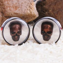 3D Skull Steel Double Flare Plugs and Tunnels Saddle Ear Gauge Flesh Tunnel Body Ear Expander Piercing Jewelry Oreja 10-25mm