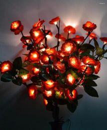 Decorative Flowers Timmer Battery Type LED Blossom Rose Flower Branch Light 20' With 48Led Plus Green Leaf Decoration