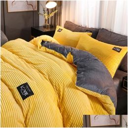 Bedding Sets Solid Colour Veet Duvet Er For Household Winter Warmth Thick Set Double Quilt Twin Queen King Drop Delivery Dh9Me