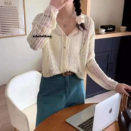 dresses Gentle style hollowed out soft glutinous knitted cardigan for 2024 Spring and Autumn new outerwear top thin cover up women's clothing