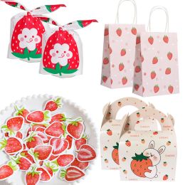 1pack Strawberry Gift Bags Candy Cookies Packaging Boxes for Kids Strawberry Themed Birthday Party Supply DIY Krafts Package
